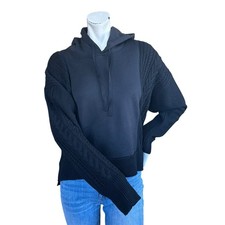La Ligne Black Pullover 100 Wool Cable Knit Contrast Hooded Sweater Size Small