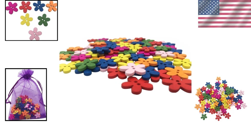 Delightful 100 Pack of 15MM Mixed Color Flower Buttons for Scrapbooking & Sewing - Image 2 of 4