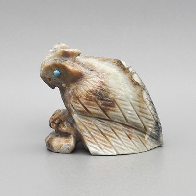 ZUNI FETISH-PICASSO MARBLE PERCHED OWL FETISH by DIANA MALANI NATIVE AMERICAN