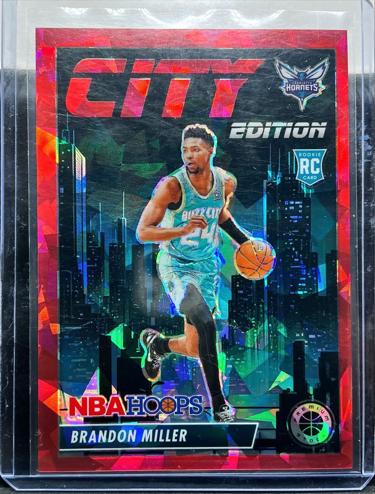 2023-24 NBA Hoops Premium Brandon Miller City Edition Red Ice PRIZM /99 #12 RC