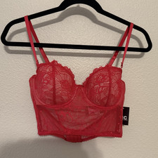 I.N.C. International Concepts Red Lace Underwire Overbust Bustier Top, M