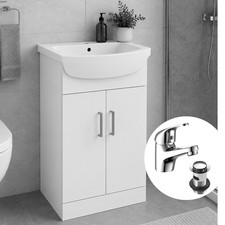 550mm Bathroom Cloakroom Vanity Unit Basin Sink Soft Close Double Door & Tap Set