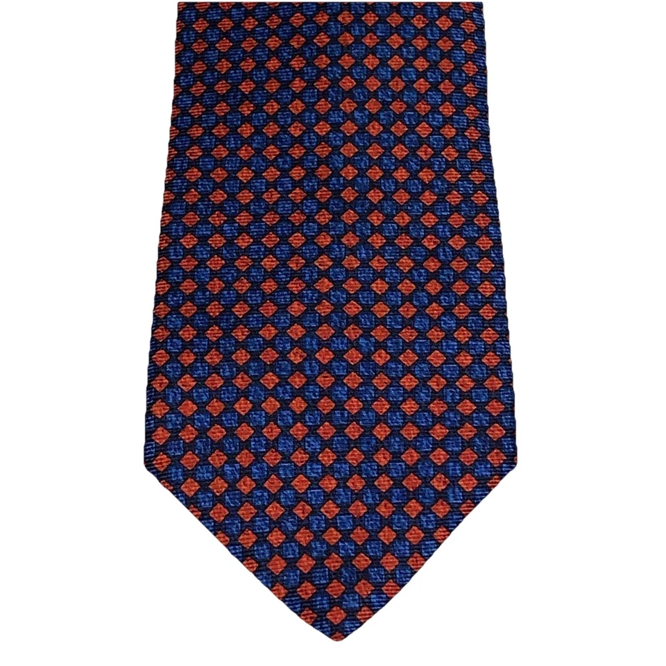 Corbata BVLGARI Para Hombres 100% Seda ITALIA Azul Rojo Diamante Geométrica Hecha en ITALIA Foto 3 de 4