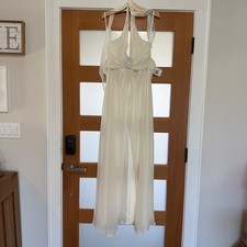 Betsy Adam Ivory Halter Gown Rhinestone Buckle Flowy Chiffon Formal Dress 6 NWT