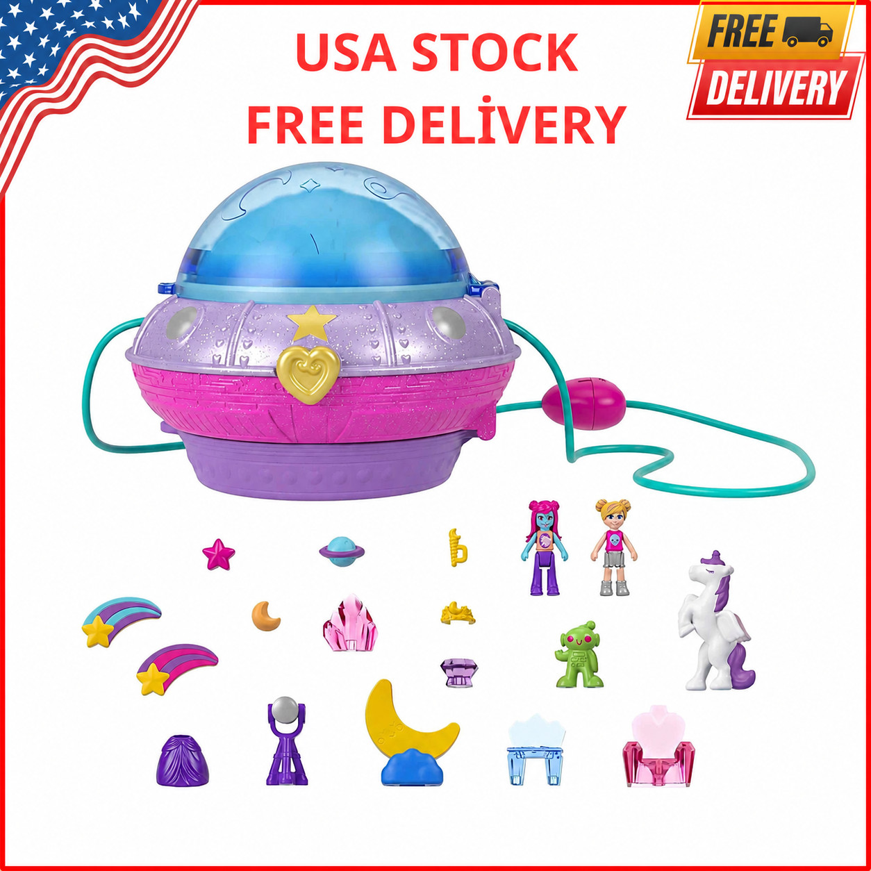 Polly Pocket Dolls and Accessories, Compact with 2 Micro Dolls, 15 Toy Pieces...