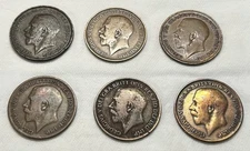 Lot (6) Great Britain One Pennies King George V 1913-1913-1920-1920-1920-1920