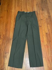 Vintage Military Trousers Mens 32x31 Green Tropical Poly Wool Pants 70s USA