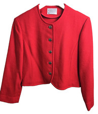 Vintage Pendleton Blazer Womens 6 Red Wool Collarless Button Front Cropped USA