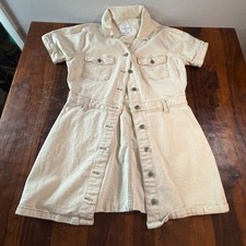 Celebrity Pink Womens XL Natural Denim Shirt Dress Button Front Puff Sleeve Mini