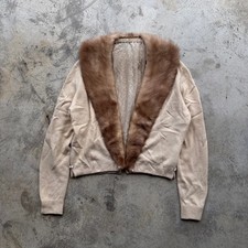 1950s Bernhard Altmann Cashmere mink Fur Collar Sweater Cardigan