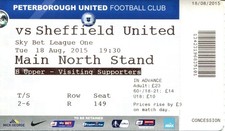 Peterborough United v Sheffield United 18/08/15 League 1 Ticket