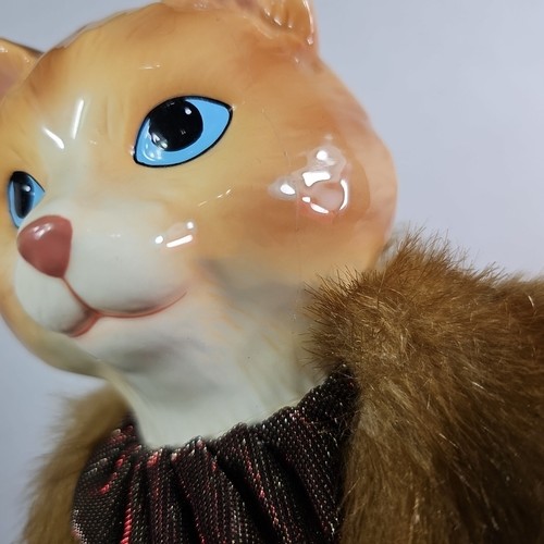 Bambola testa di gatto ceramica 18 pollici vintage vestaglia velluto con bordo pelliccia rinascimentale leggi - Foto 5 di 12