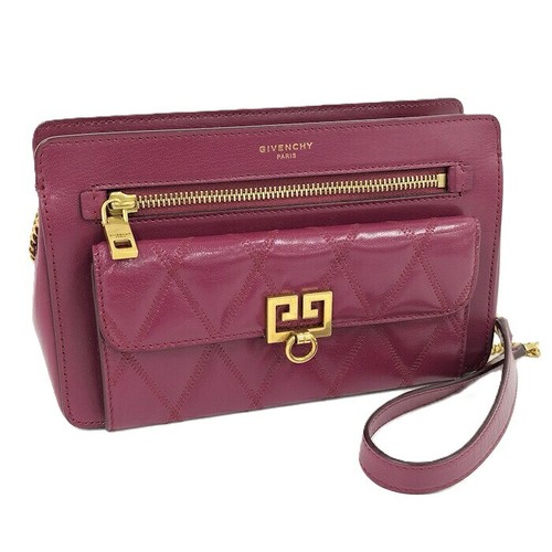 GIVENCHY Leather Crossbody Bag Orchid Women Shoulder Quilted Zip Gold Hardware