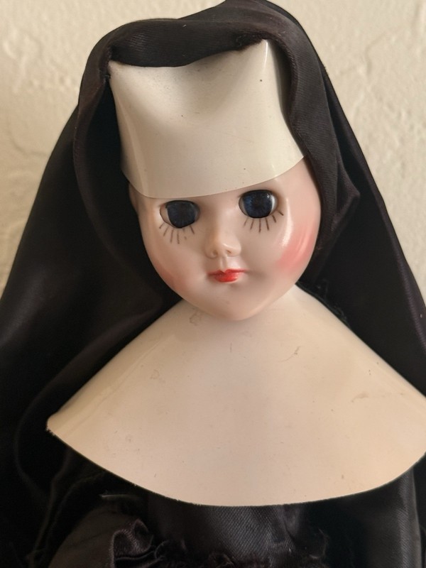 Haunted Vintage Nun Doll Plastic Catholic Habit Crucifix Armless Oddity Creepy