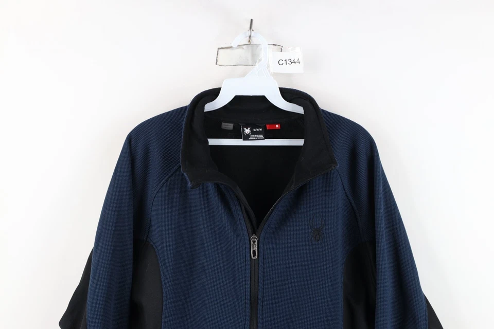 Spyder Mens Medium Faded Color Block Thermal Knit Frontier Sweater Jacket Blue - Image 2 of 4