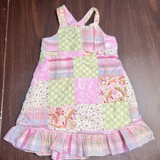 Vintage GAP Baby Girls Patchwork Sundress Pink Green Cotton 6 12 Months 2002 VGC