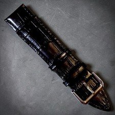 NWOT Watch Strap Black Croc Embossed Leather Band Silver Tone Buckle 24mm