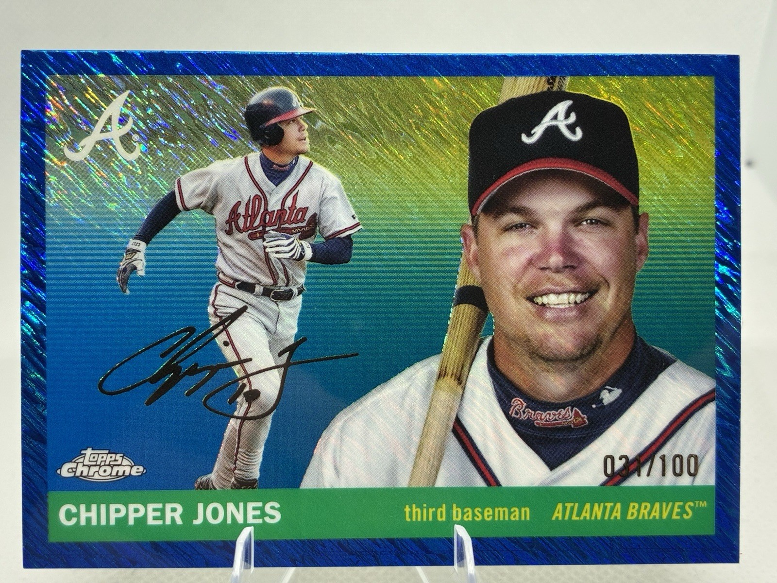 2025 Topps Chrome Platinum Chipper Jones Blue Shimmer /100 Atlanta Braves