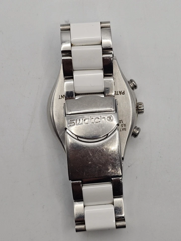 SWATCH IRONY Chronograph V8 Ladies Watch White Dial Stainless Steel & Ceramic Br — 第 3/4 张图片