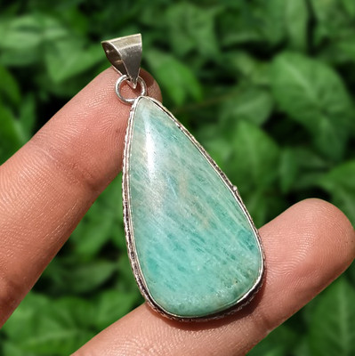 Handmade! Amazonite Gemstone Pendant 925 Sterling Silver Plated Elegant Jewelry