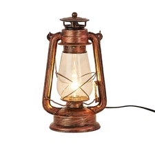 Rustic Lantern Table Lamp Plug-in Old Fashioned Night Light Perfect for Bedro...