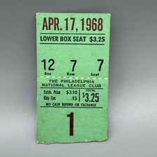APR 17, 1968 PHILLIES OPENING DAY TICKET VS DODGERS TICKET STUB