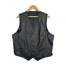 Wilsons Leather Vest Mens Large Black Button Front Biker Moto Classic Minimalist