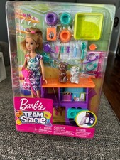 Raro Difícil de Encontrar Barbie Equipo Stacie y Cachorros Juego DreamHouse Aventuras Tienda Veterinaria