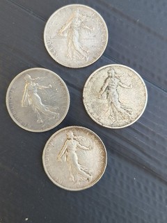 LOT DE 4 PIECES ARGENT 2 Frcs semeuse 1/1916 2/1918 1/1919