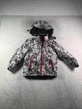SNOZU Boys Snow Ski Winter Jacket Sz 6T White Grey W/Red Accents Removable Hood