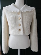 Jäckchen Creme Weiß Spitzenkragen Cropped W...