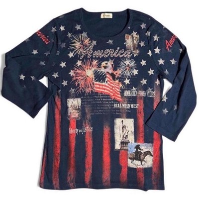Y2K Cactus USA 4th of July Patriotic Graphic Quarter Sleeved Top M Euro Style