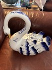 Ceramic Swan 12” X 12" Hand Painted Vase / Flower Holder Made In Portugal — photo 1