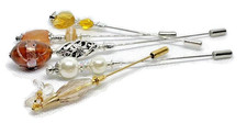 5  x HAT PINS LAPEL PINS/SHAWL HIJAB PIN Topaz/Amber col  Glass  + Carnelian