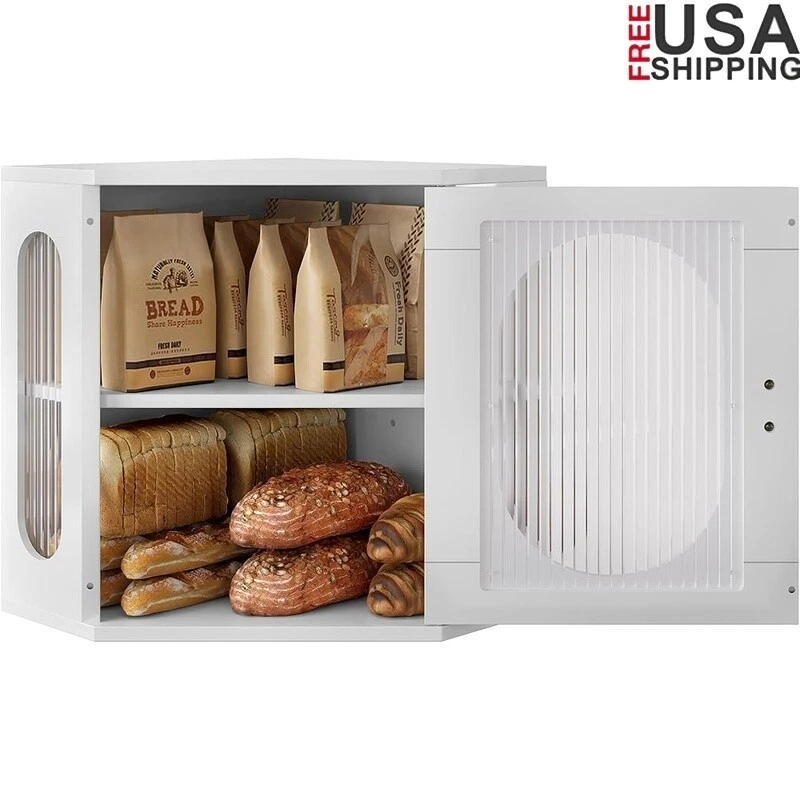Large Wooden Bread Box Double Layer Kitchen Storage Container Bread Snacks New