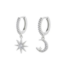 Women's Silver Gold Star Moon Circle Earrings - Star Moon Hoop Earrings
