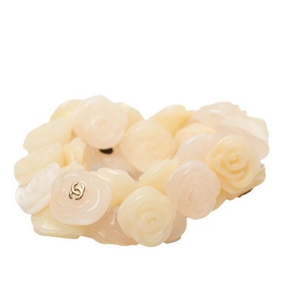 CHANEL Armband Cremeweiß & Hellrosa Kamelie Blumen CC Logo 02P Authentisch