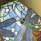 Over30 years oldStained Glass Dragonfly Table Lamp Art Nouveau Dome Shade Cherub — photo 7