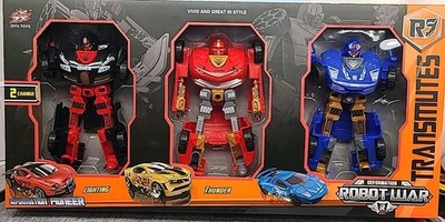 3Pk Transmutes Morphing Robots Fun Play Ideal Gift For Kids - Red Yellow & Blue