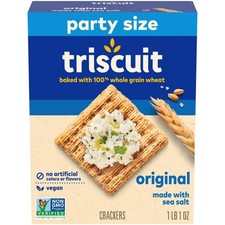 Triscuit Vegan Whole Grain Wheat Crackers, Healthy Party Snacks,17 oz Party Size