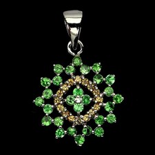 925 Sterling Silver Pendant Round Tsavorite Garnet Sapphire Gemstone Jewelry