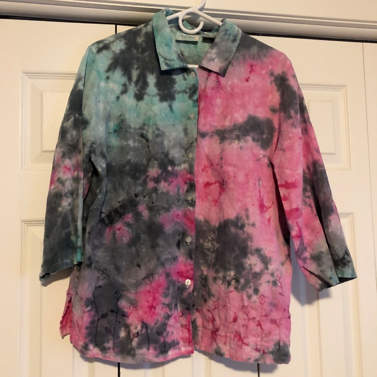 Studio Works 100% Linen Tie Dye Button Up Jacket Women's Large Beach 90s Y2K