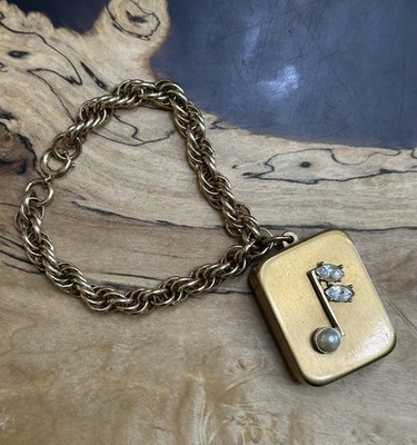 Vintage Swiss Made Music Box Charm Bracelet Germany Gold Tone Chain Works