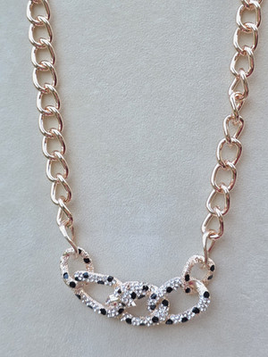 Black & White Austrian Crystal Leopard Necklace in Rosetone 20-22 Inches