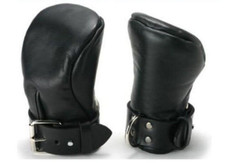 Real Black Sheep Leather Gay Bondage Fist Mitts Padded Lined Gloves BLUF