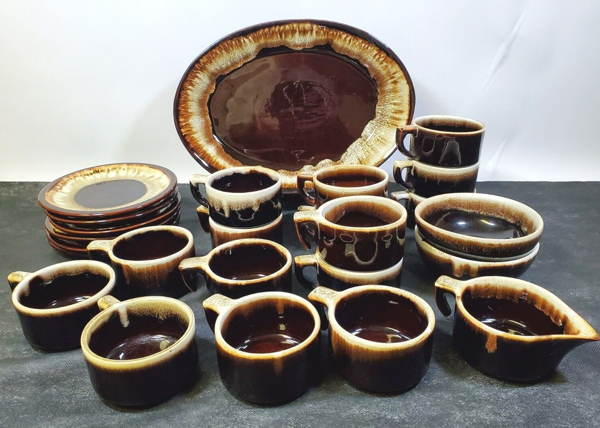 Pfaltzgraff Brown Dishes Painted Poppies 32 Piece Dinnerware Set