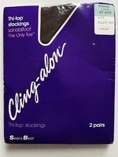Cling-alon Vntg Sears Thi-Top Stockings 2 Pair Off Black Classic fits 8 1/2 - 11