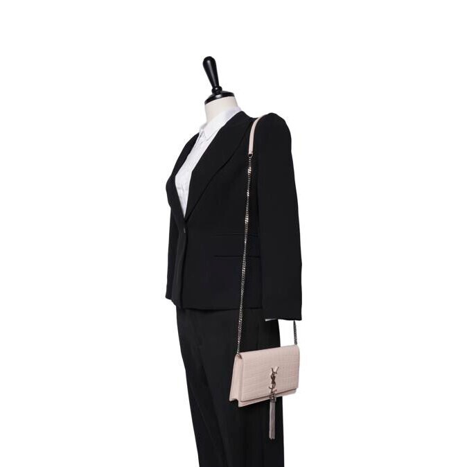 Saint Laurent Rosa Pelle di Vitello Croc Monogram Kate Nappa WOC Placcato Argento Piccolo