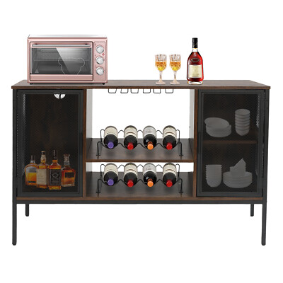 Wine Bar Cabinet Coffee Bar Cabinets Table with Wine Rack for Liquor and Glasses