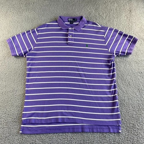 Ralph Lauren Polo Shirt Mens Extra Large Purple White Stripe Pullover Golf Rugby
